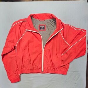 Abercrombie & Fitch Vintage Red Track Jacket Y2K Nylon Windbreaker Women Large